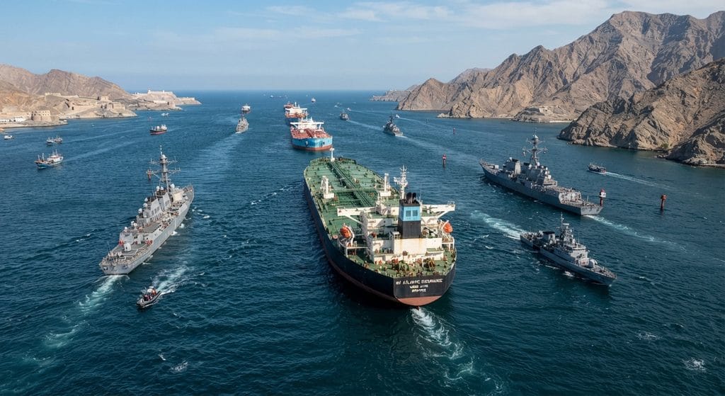 Trump Officially Rejects Iran's 7-Day Strait of Hormuz Proposal Amid Rising Tensions 1 US Navy destroyer escorts a supertanker through the Strait of Hormuz, demonstrating American military resolve. newflashez