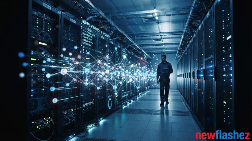 OpenAI and Perplexity Boost AI Accuracy Using Advanced Astra Technology AI accuracy visualization with server racks and neural network data streams